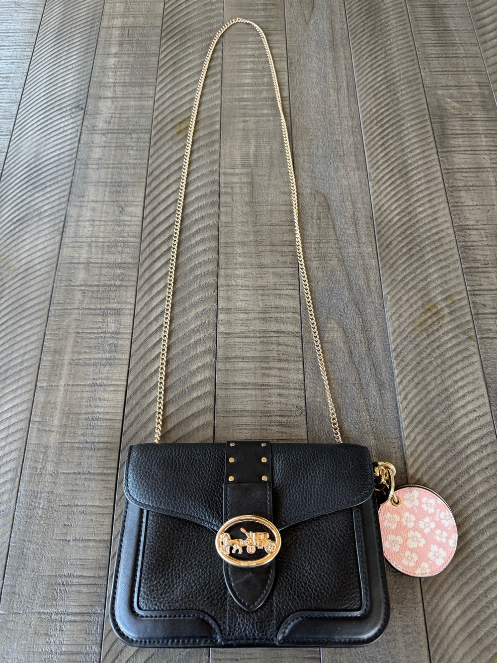 Coach Georgie Crossbody/Xbody Black Pebble/Leather Bag Purse With Rivets - Picture 7 of 16